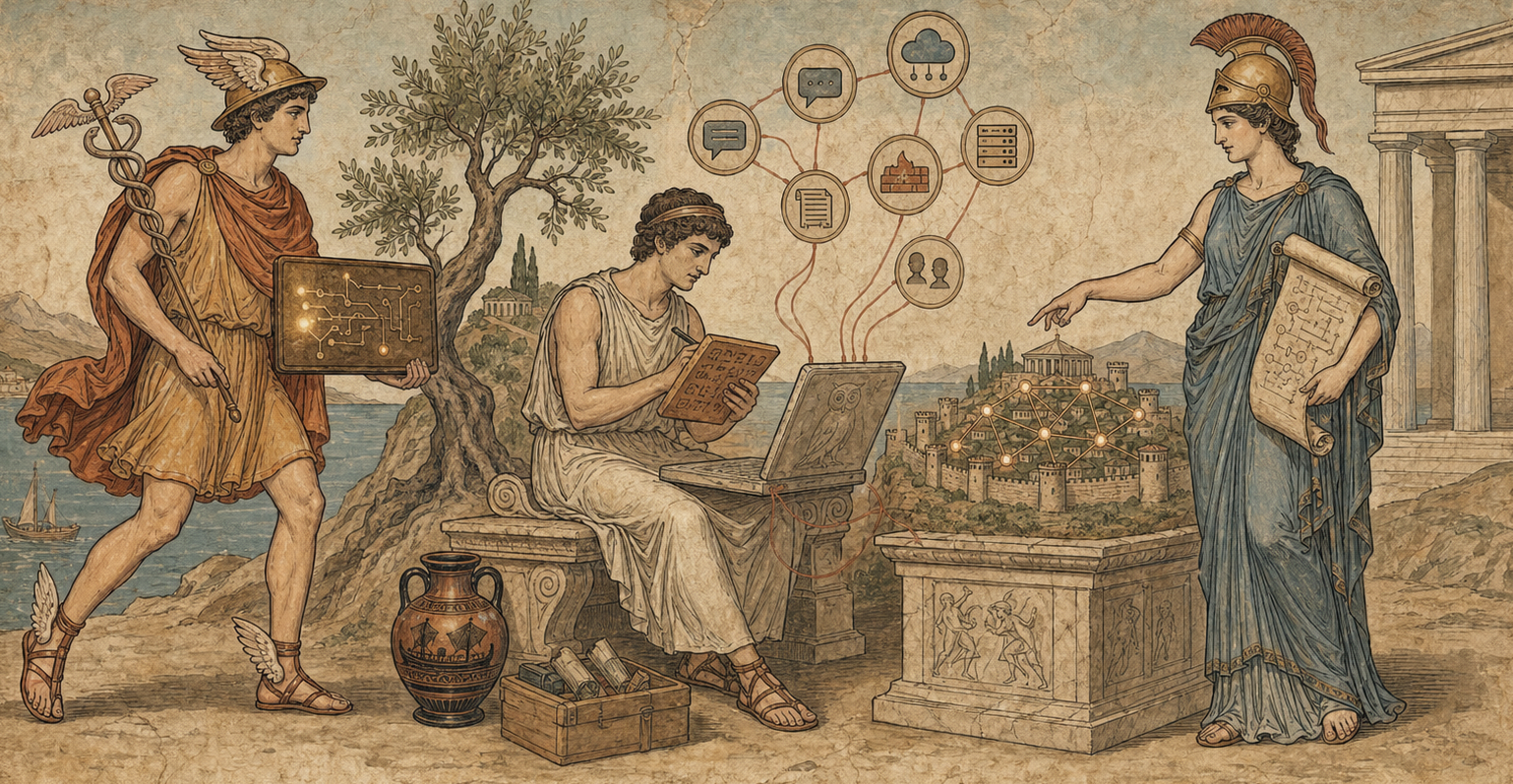 Hermes Agent practical loop as a Greek fresco