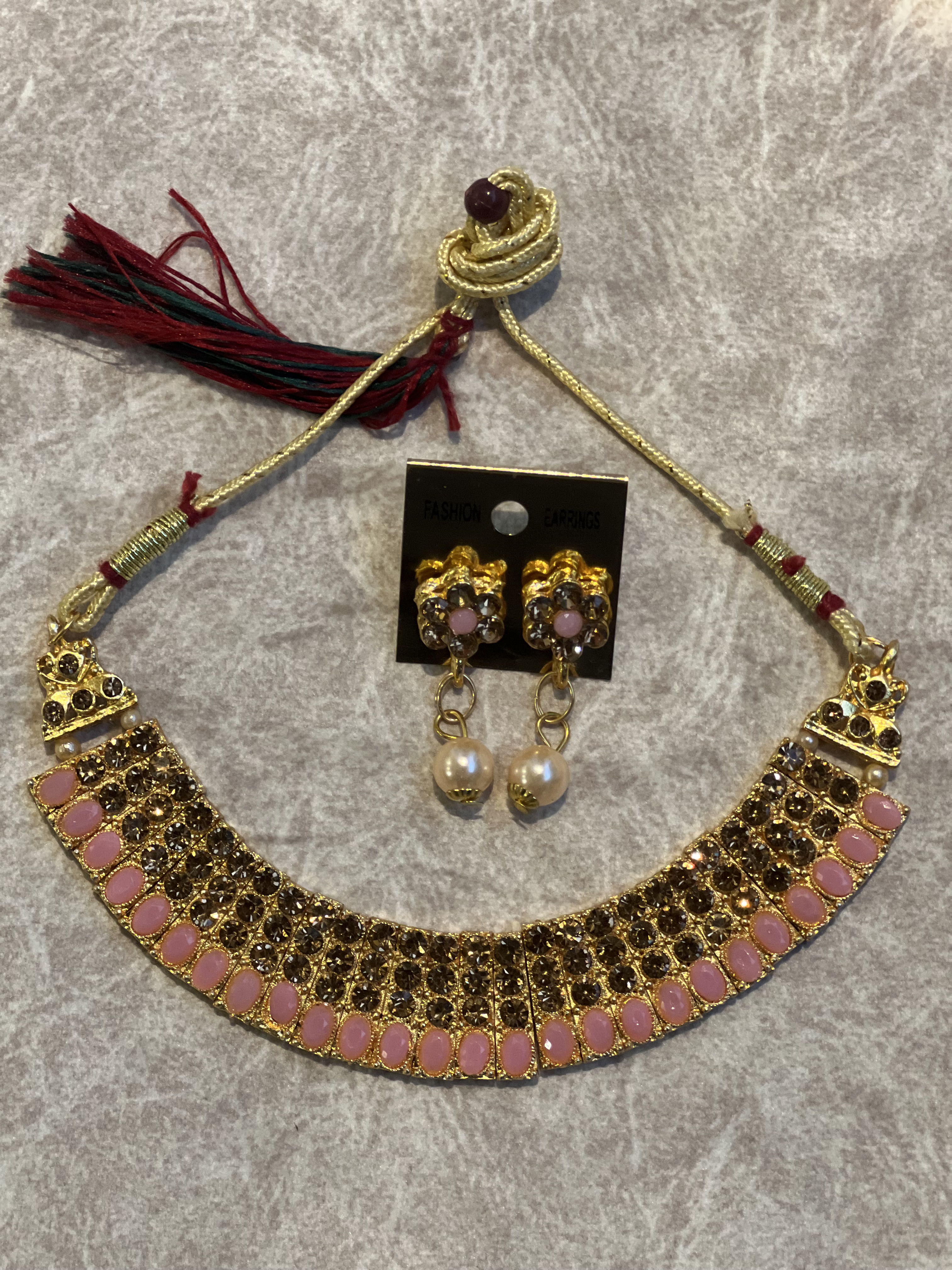 Gulnoor Pink Stone Pearl Set