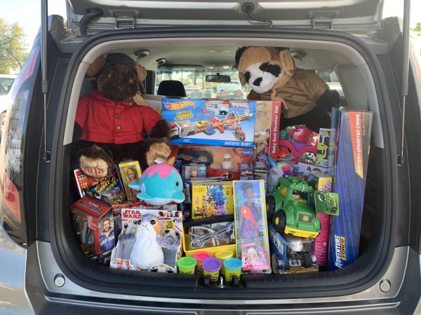 trunk full of toys for Toys for Tots