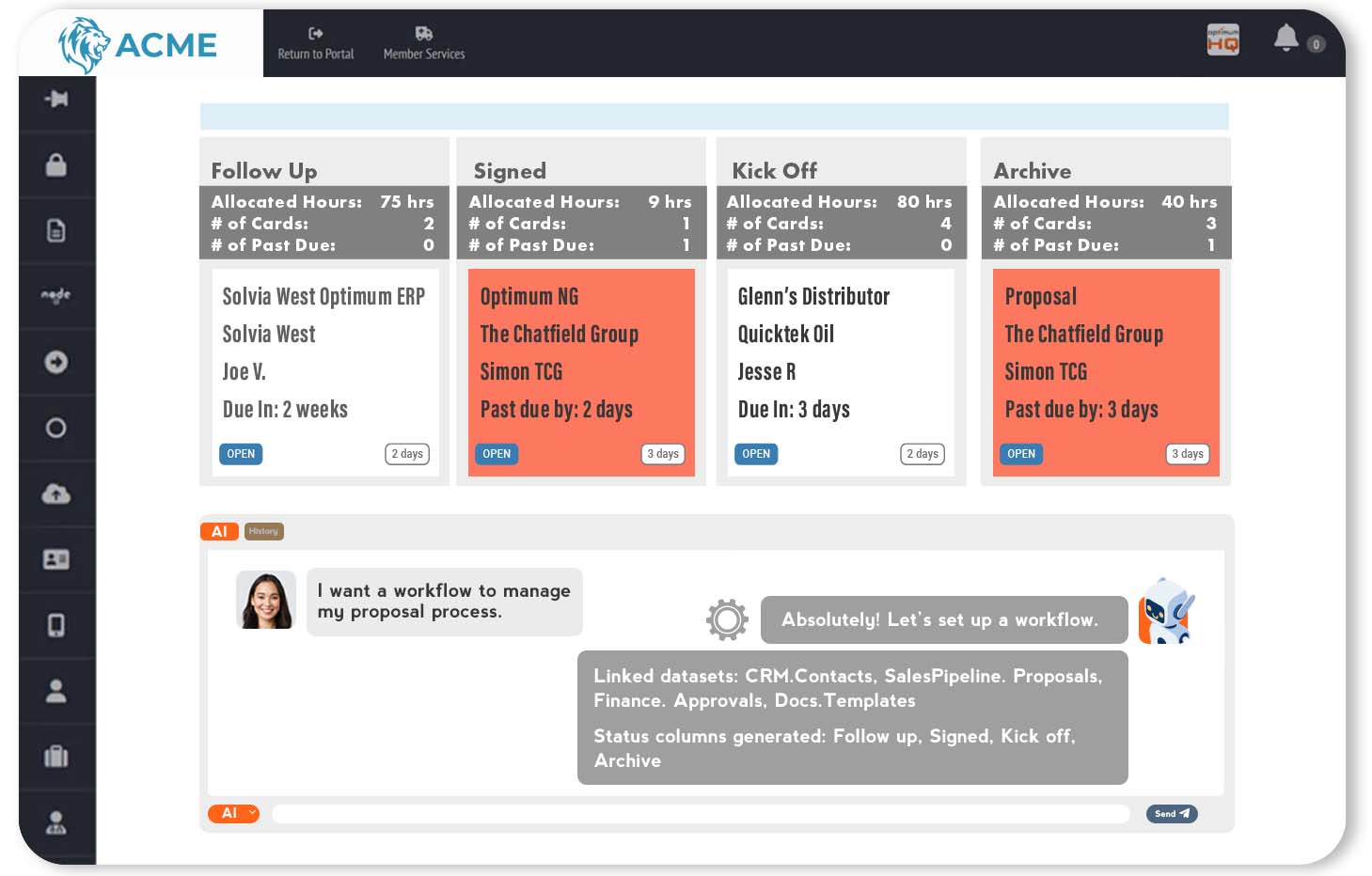 Kanban board with chatbot