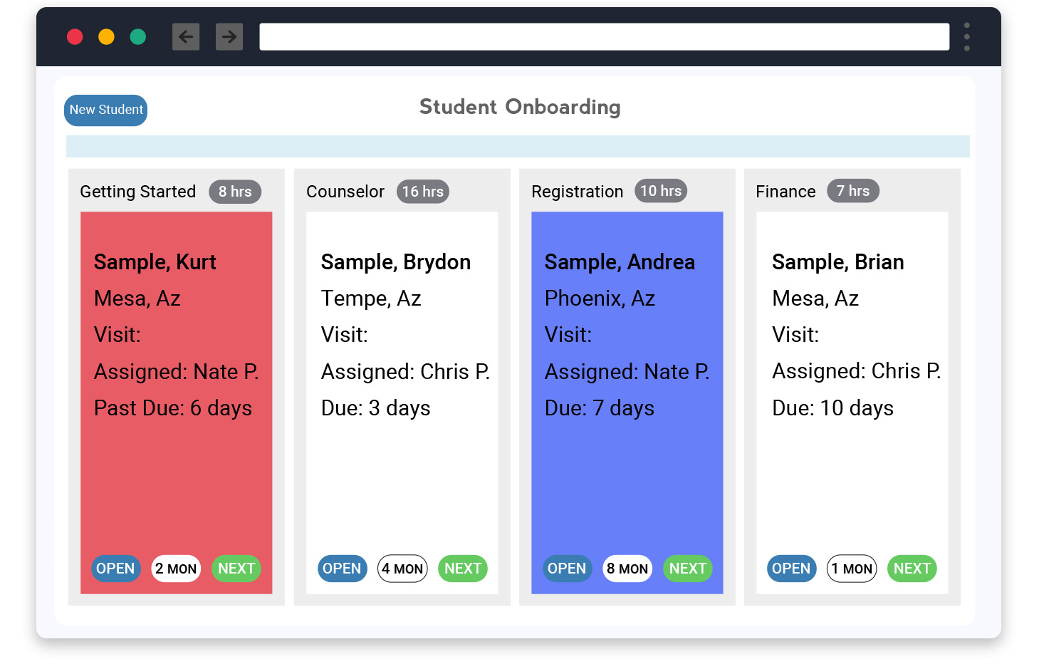 Student Onboarding kanban