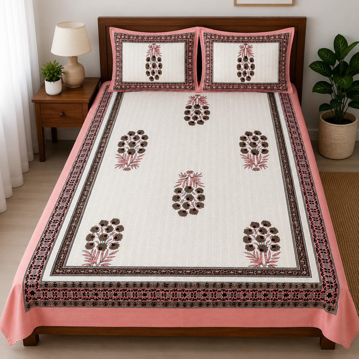 Elegant White & Reddish Single Bedsheet