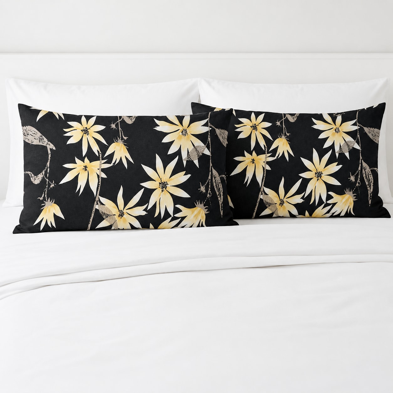 Black & Yellow Floral Pillow Cover
