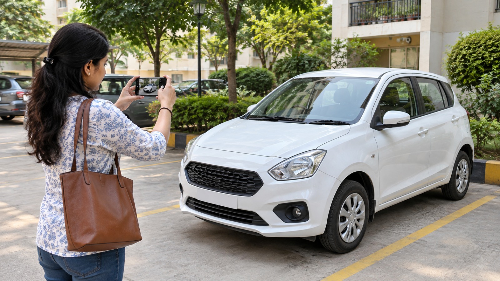 Self drive car on rent in Gurugram – customer with her rental hatchback