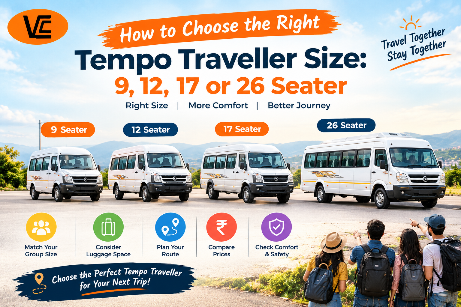 How to Choose the Right Tempo Traveller Size: 9, 12, 17 or 26 Seater