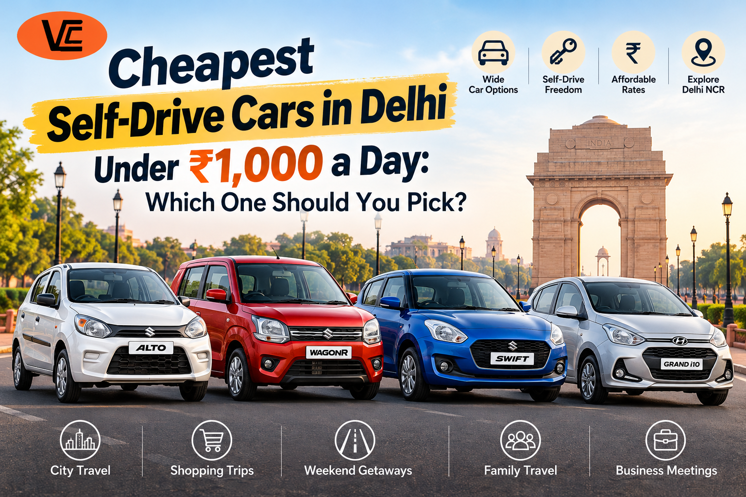 Cheapest Self-Drive Cars in Delhi Under ₹1,000 a Day: Which One Should You Pick?