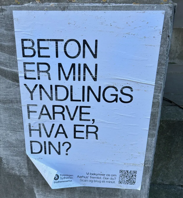 Plakat med teksten: Beton er min yndlingsfarve, hva er din?