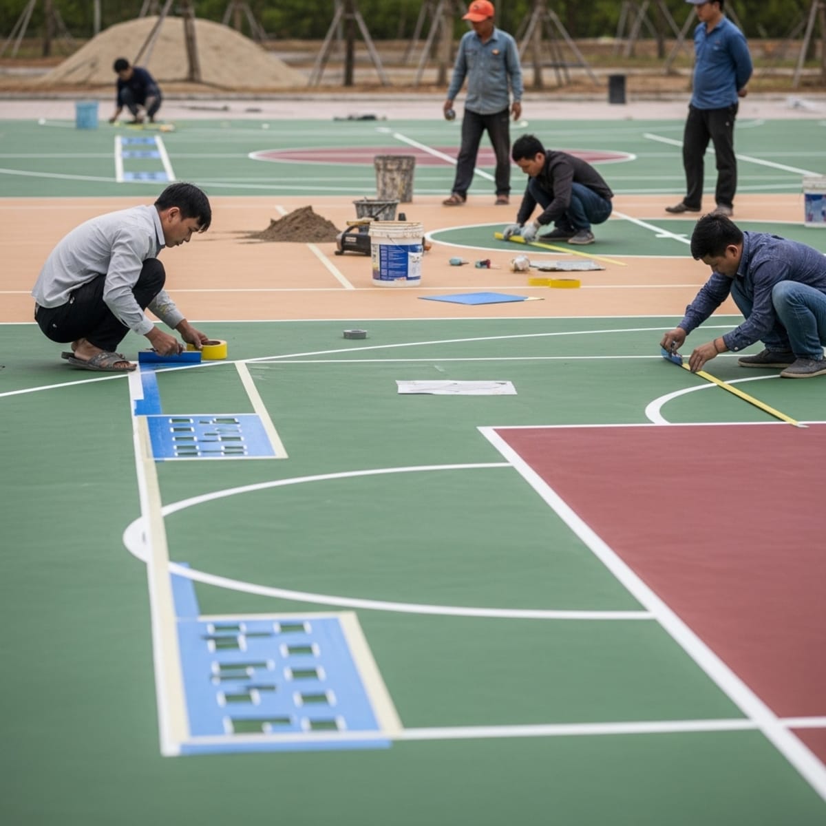 Quy trình thi công sân thể thao chuyên nghiệp qua các bước kiểm soát