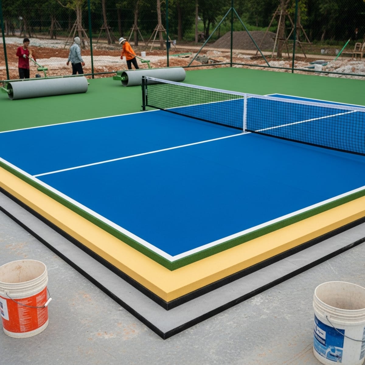 Mặt sân pickleball có lớp đệm