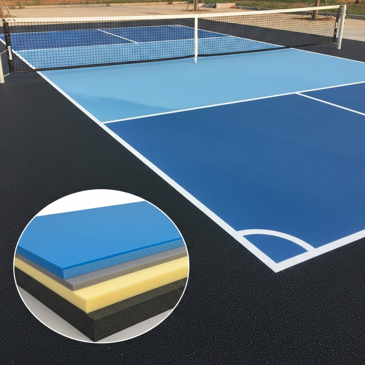Mặt sân pickleball có lớp đệm