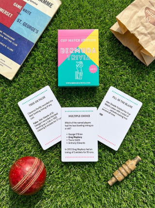 Bermuda Trivia Cup Match Edition flat lay