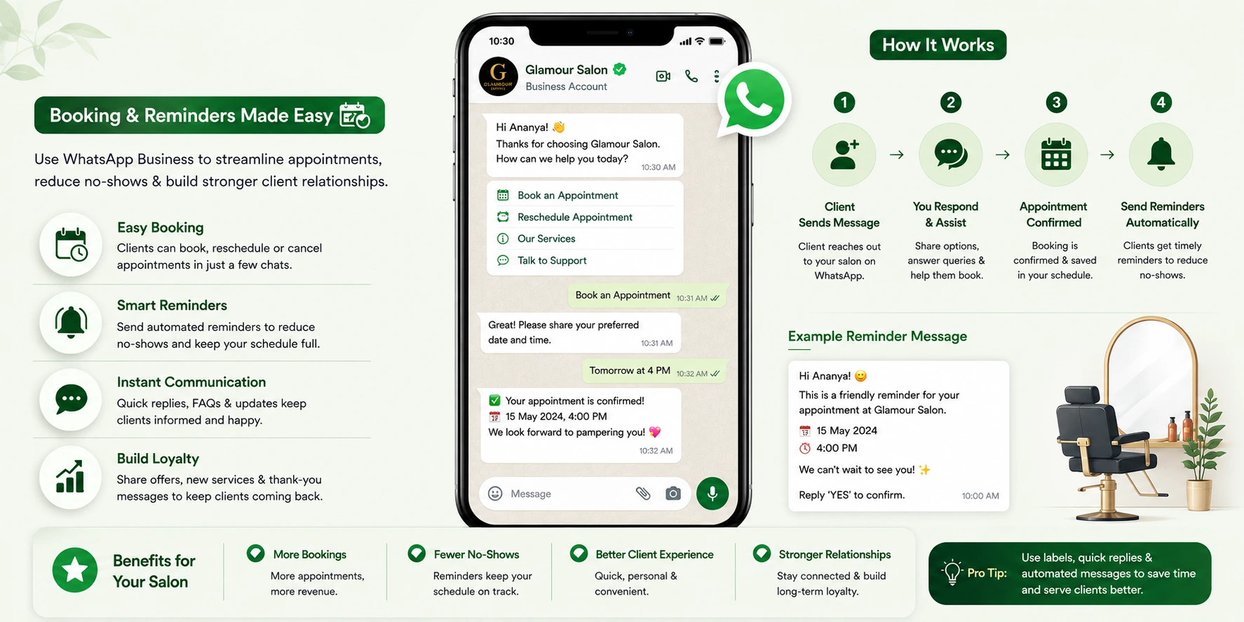 Simple WhatsApp Booking Workflow for Salons