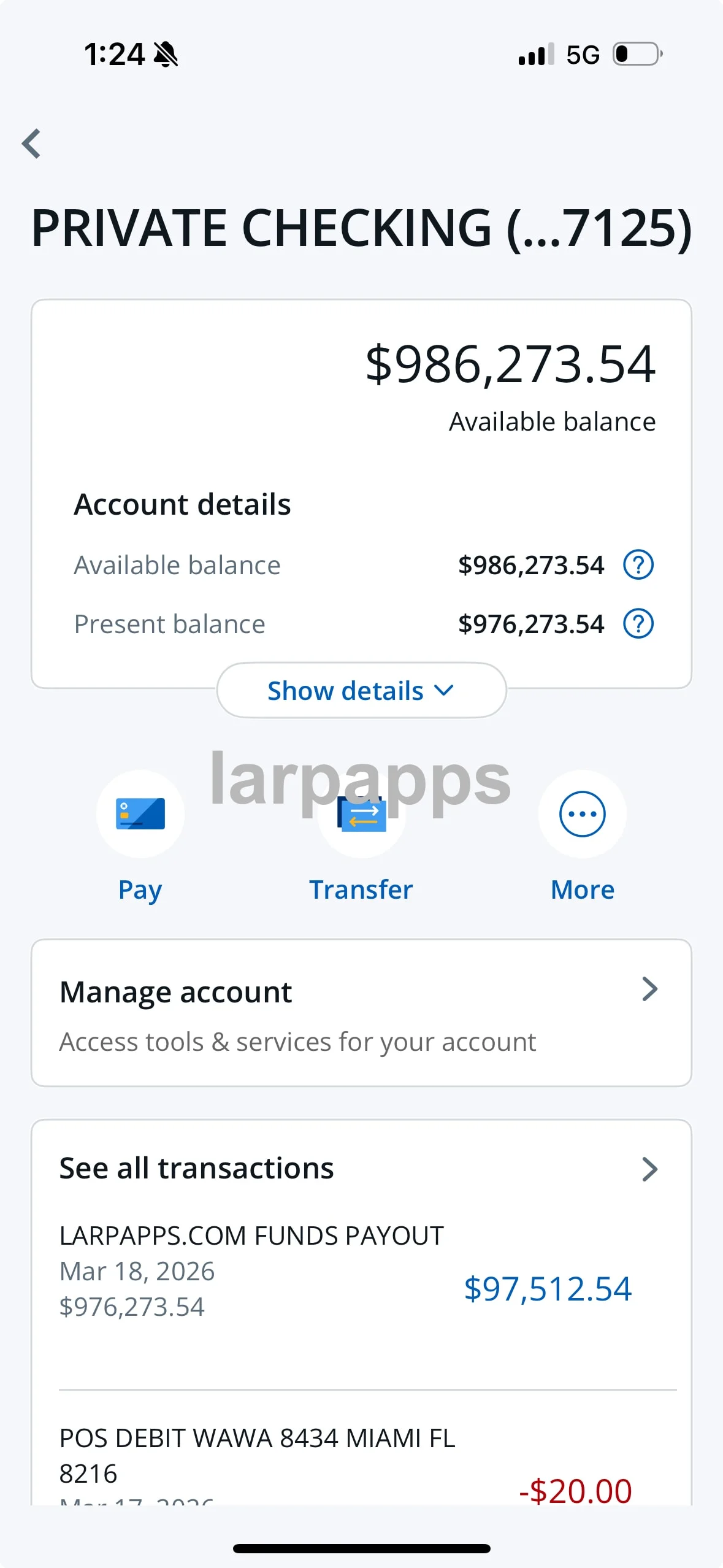 Chase banking screen