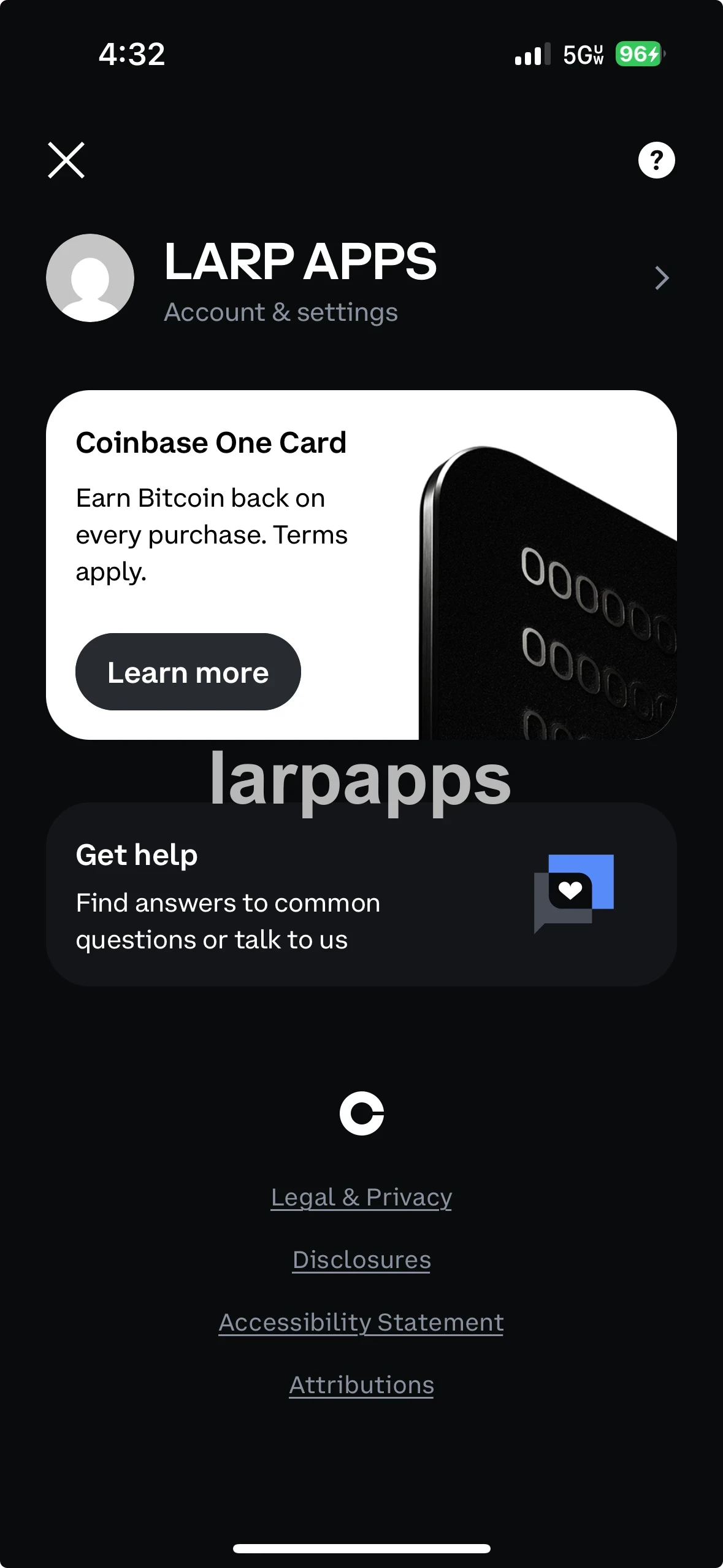 Coinbase account and support screen preview