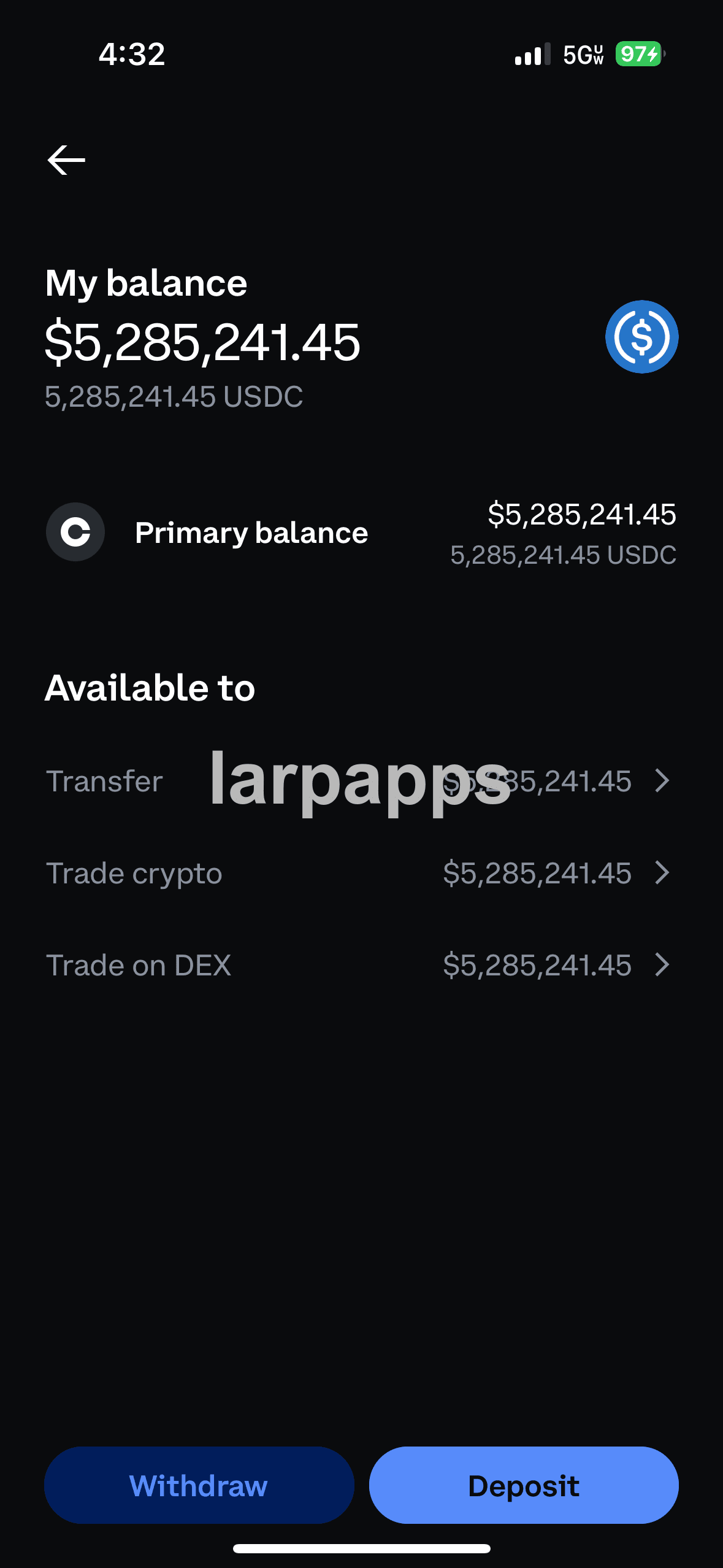 Coinbase primary USDC balance screen preview