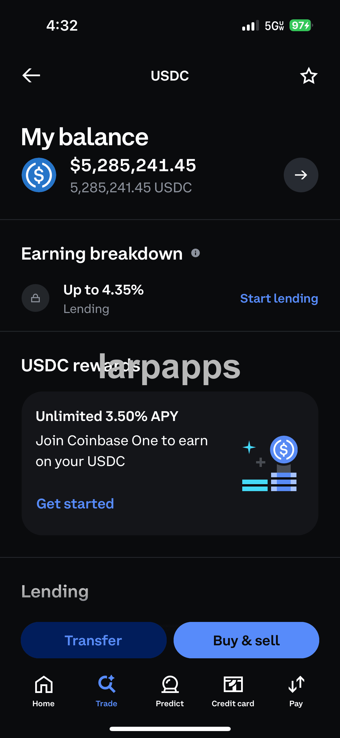 Coinbase USDC rewards and lending screen preview