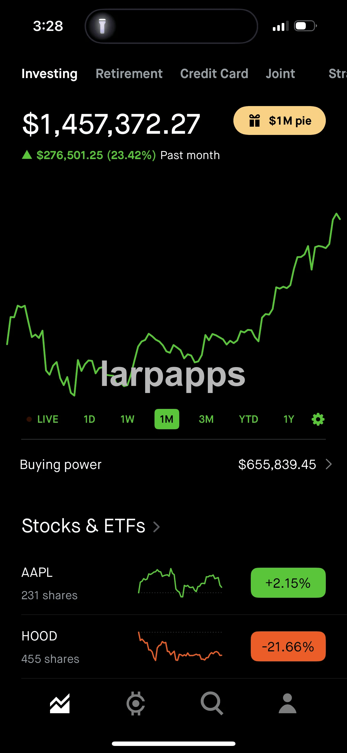 Robinhood investing home screen preview
