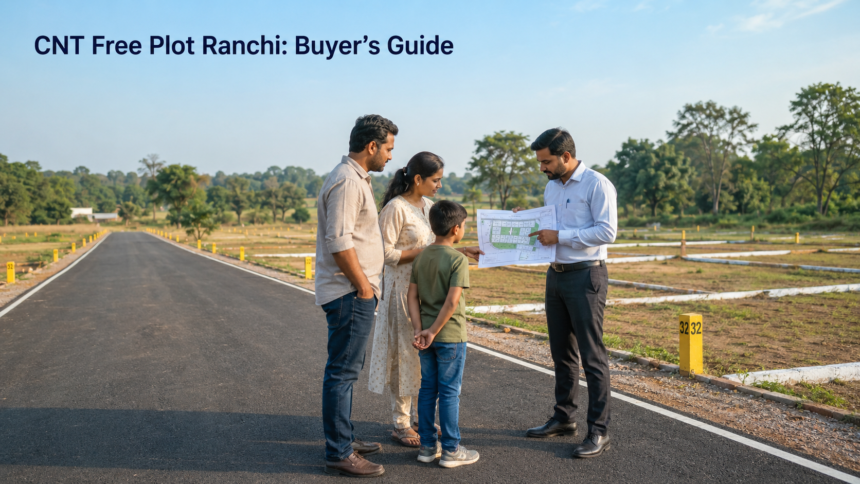 CNT free plot Ranchi buyer guide showing residential plots, internal road and green surroundings.