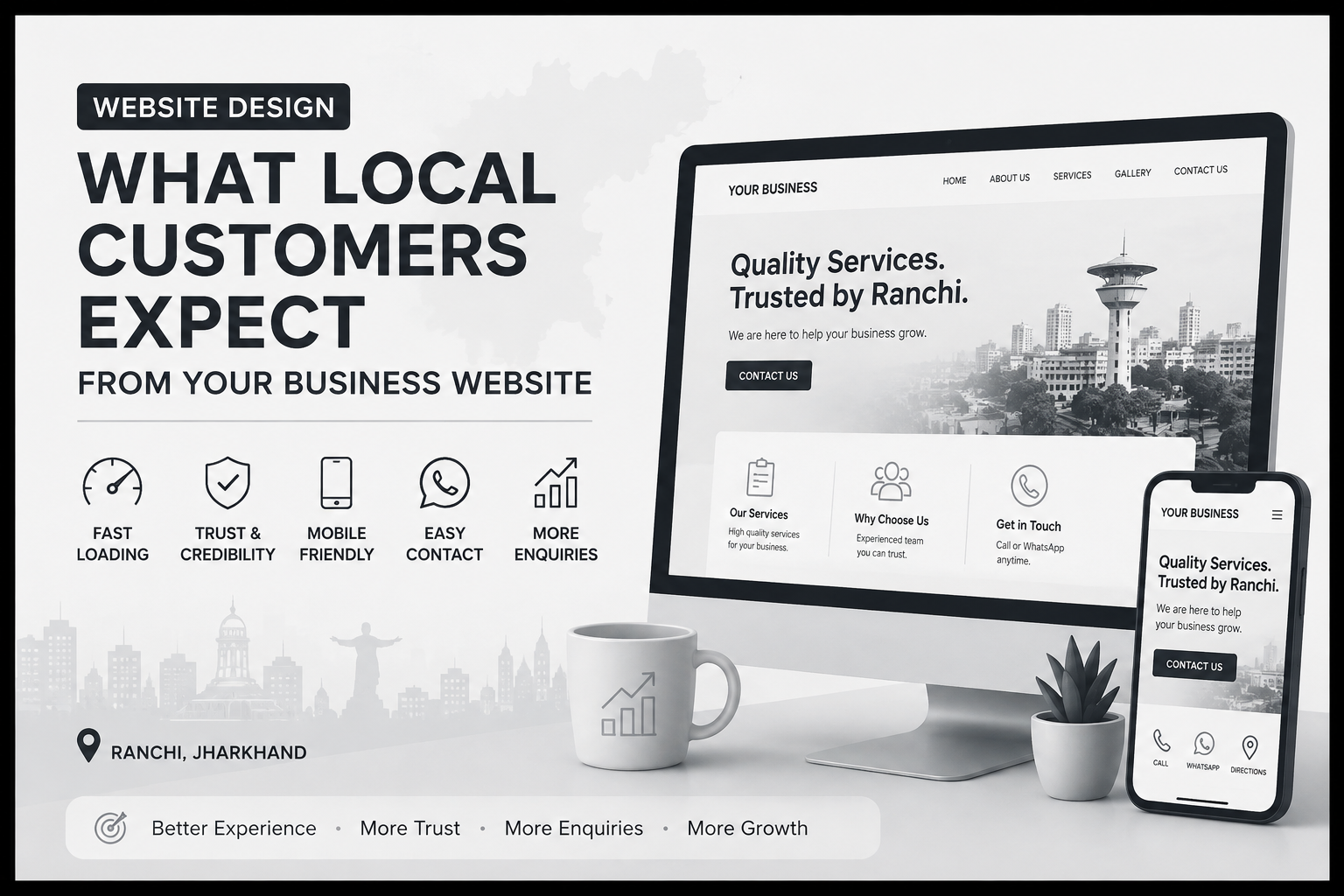 Website design company in Ranchi guide showing what local customers expect from a professional business website