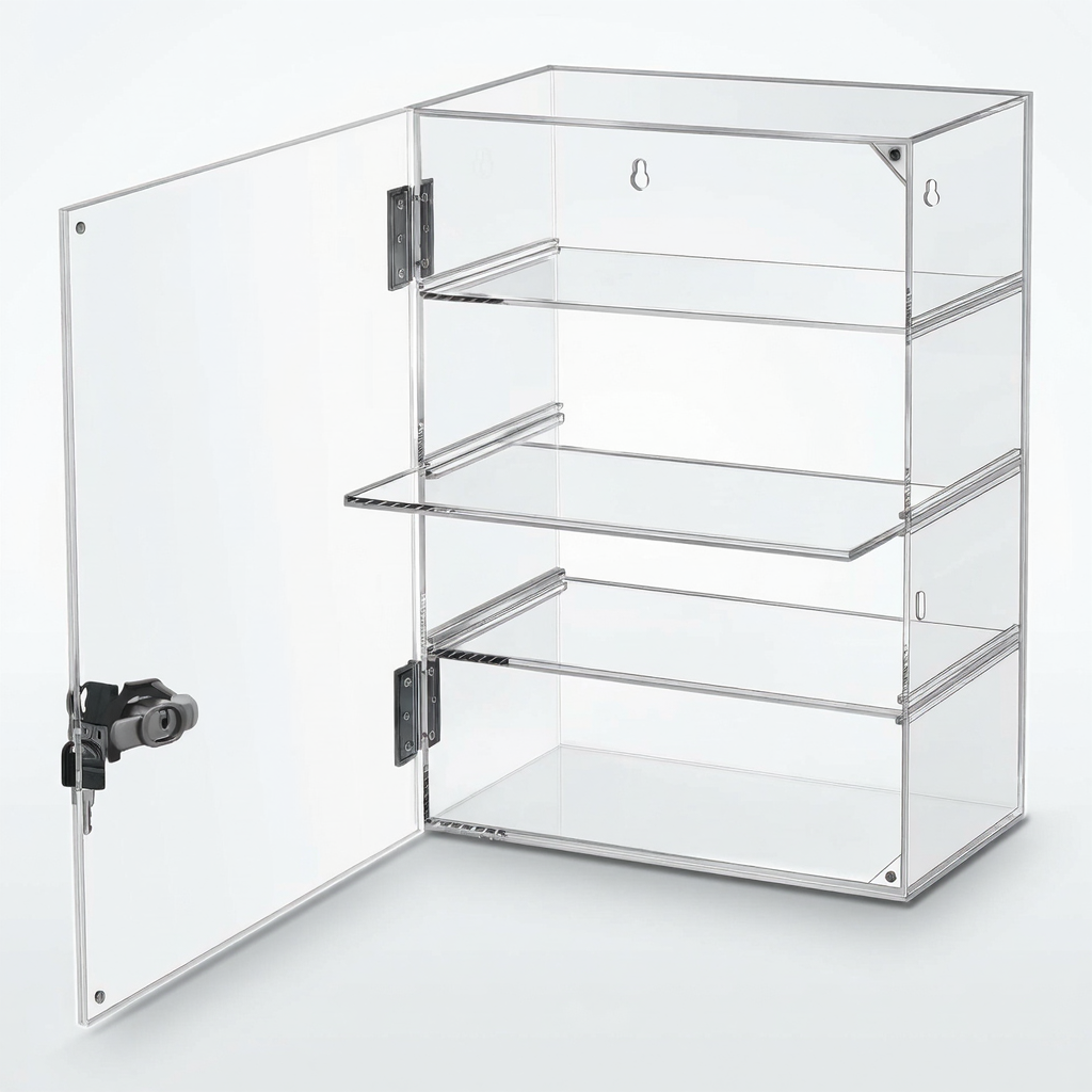 Acrylic Display Case Locking Cabinet 4 Tier Clear Showcase for Collectibles