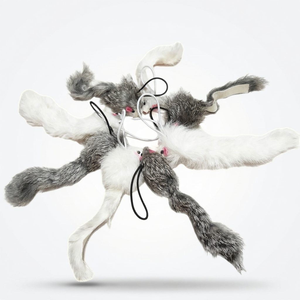 Cat Mouse Toys 5 Pack Real Rabbit Fur Crinkle Rattle Durable Indoor Hunter Game
