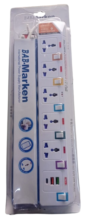 bab marken power extension 6 way 3 meters with surge protectorimage