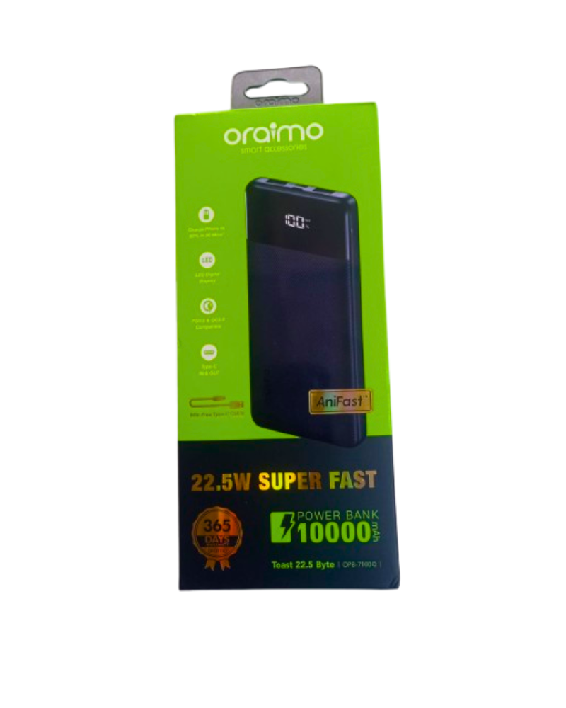 oraimo power bank 10000 mah 22.5 watts super fast chargingimage
