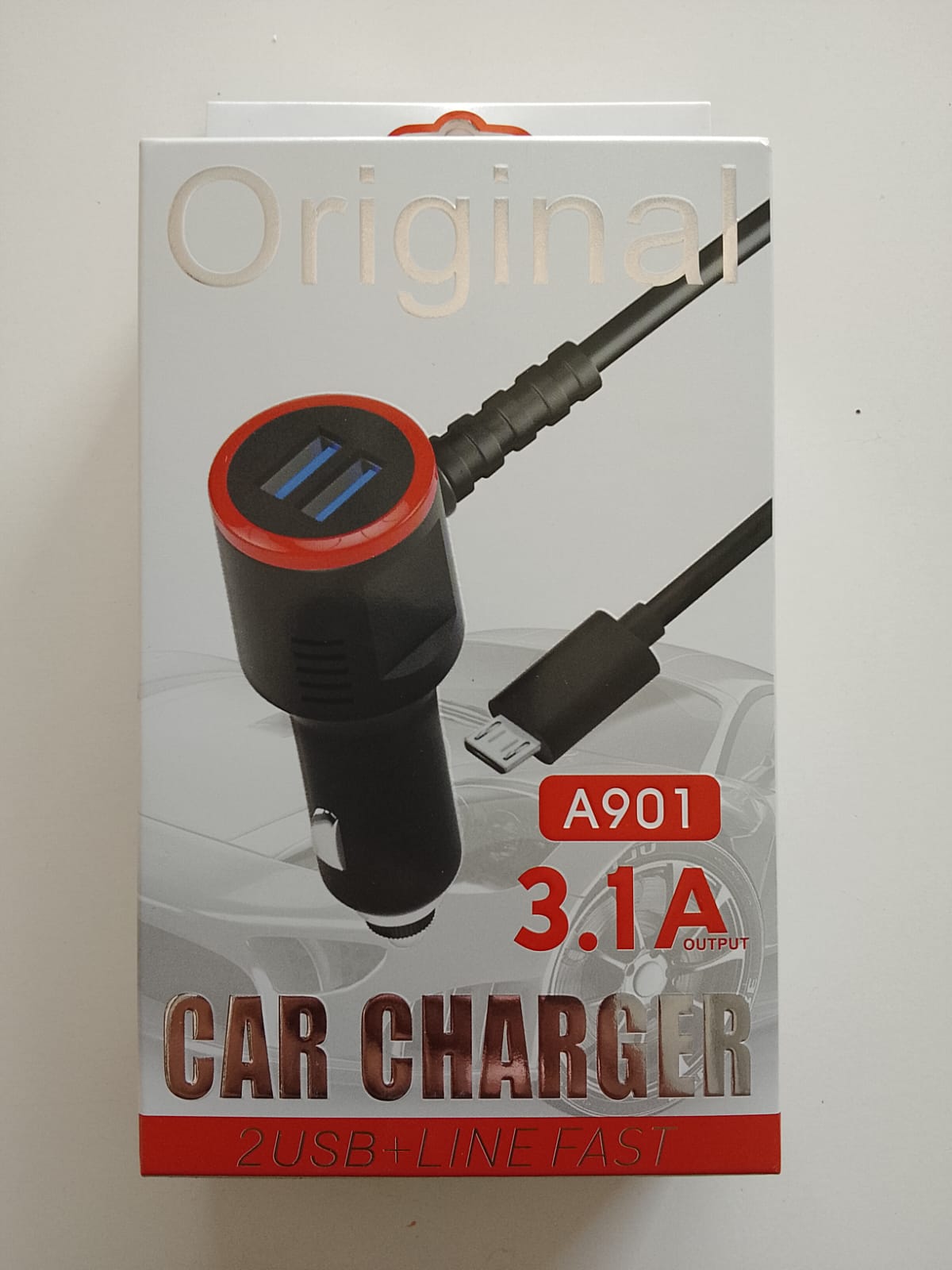 generic car charger 3.1 amps a901 with 1 meter micro cableimage