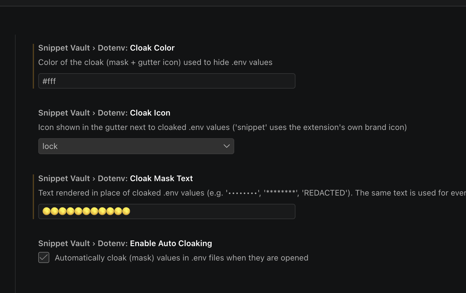 Snippet Vault settings