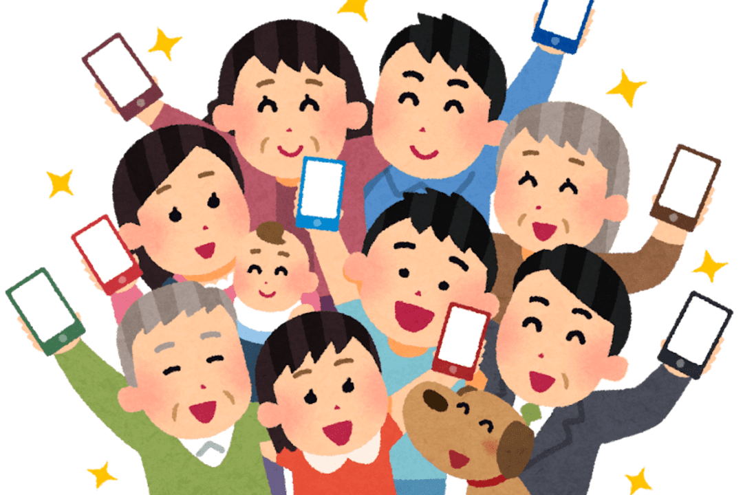 スマートフォンを使う人々のイラスト