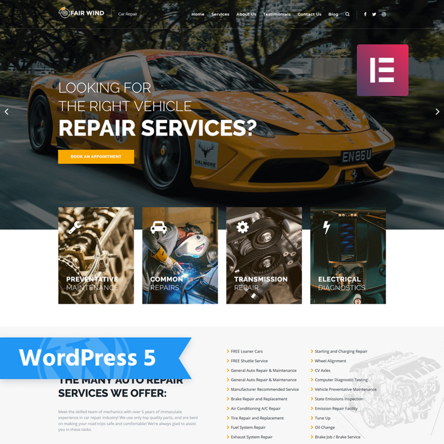 Fair Wind - Car Repair Modern Elementor WordPress Theme