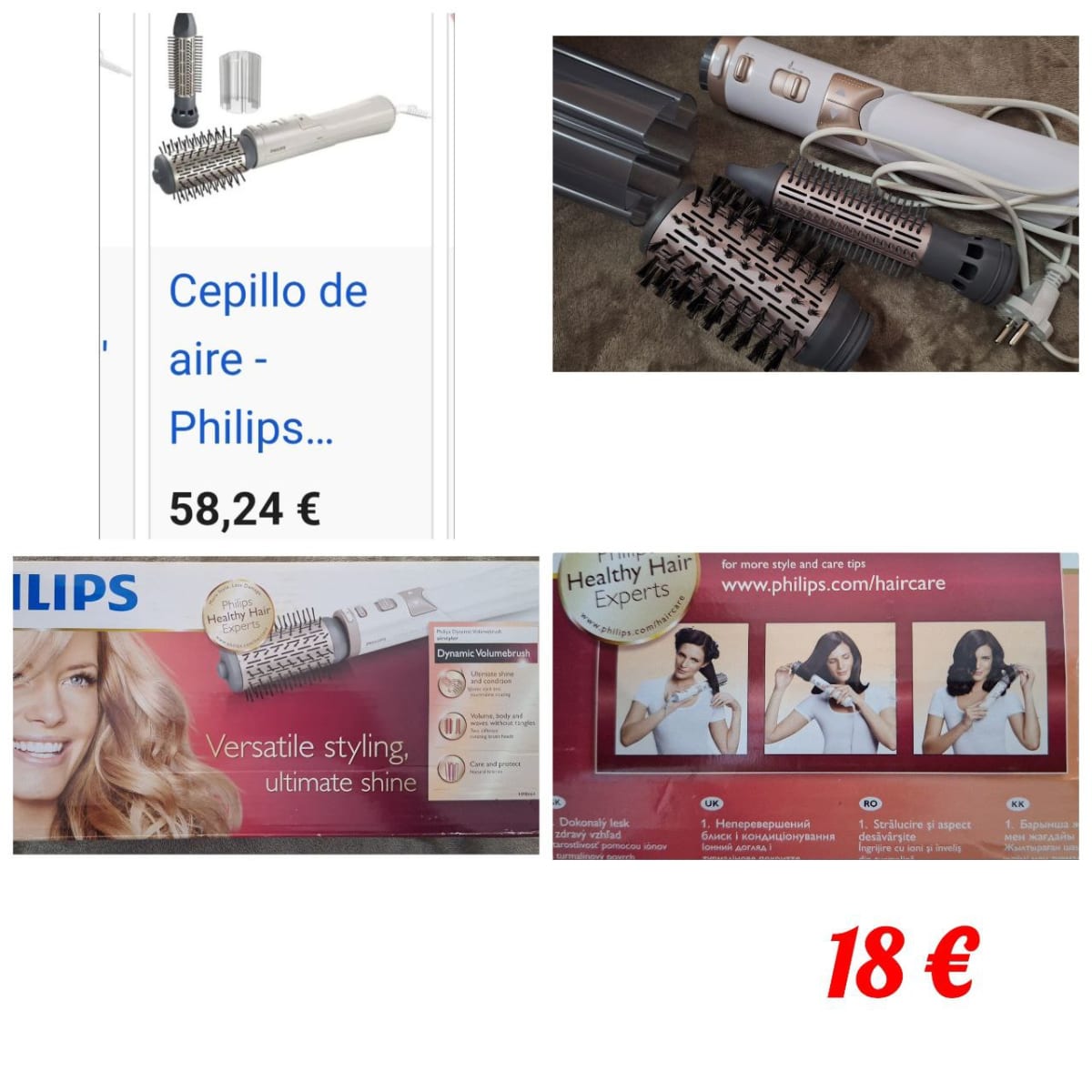 Продам фен-браш Филипс. Самокрутящийся с реверсом. Почти новый. Очень легкий, удобный. 18 €. Аликант 1