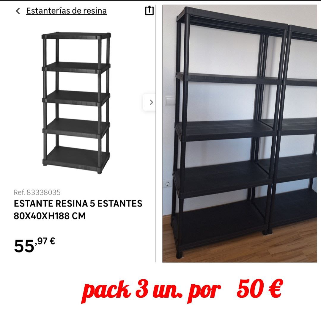 Срочно продам 3 стеллажа. Пластик. Очень крепкие. Легкая сборка. За 3 шт. 50 евро. Аликанте 1