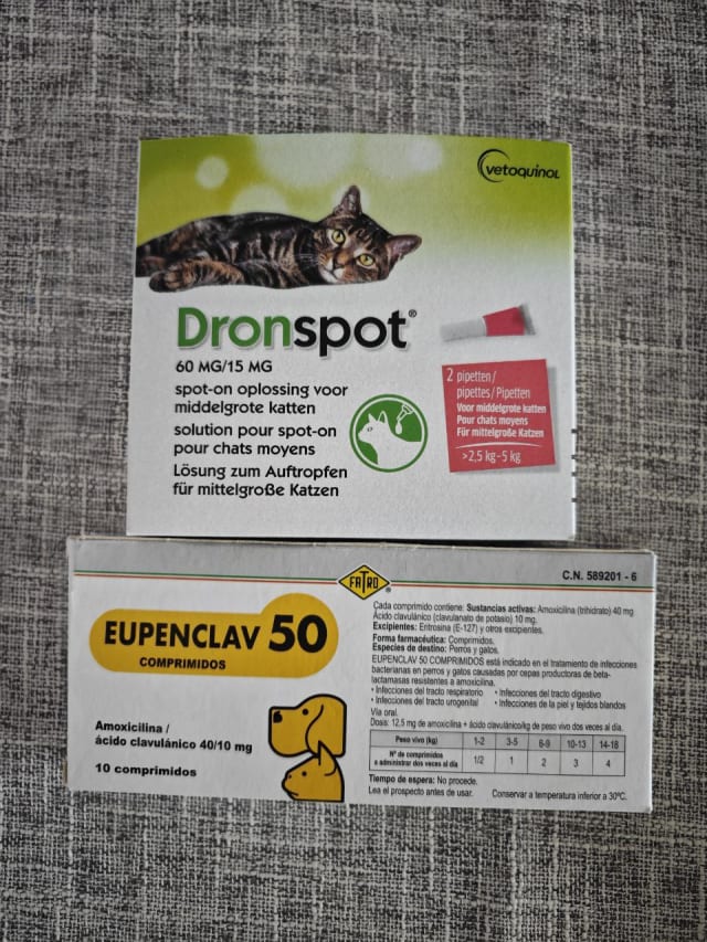Капли на холку от глистов коту, 2 пипетки, до 5 кг Dronspot, 28 Eвро, 