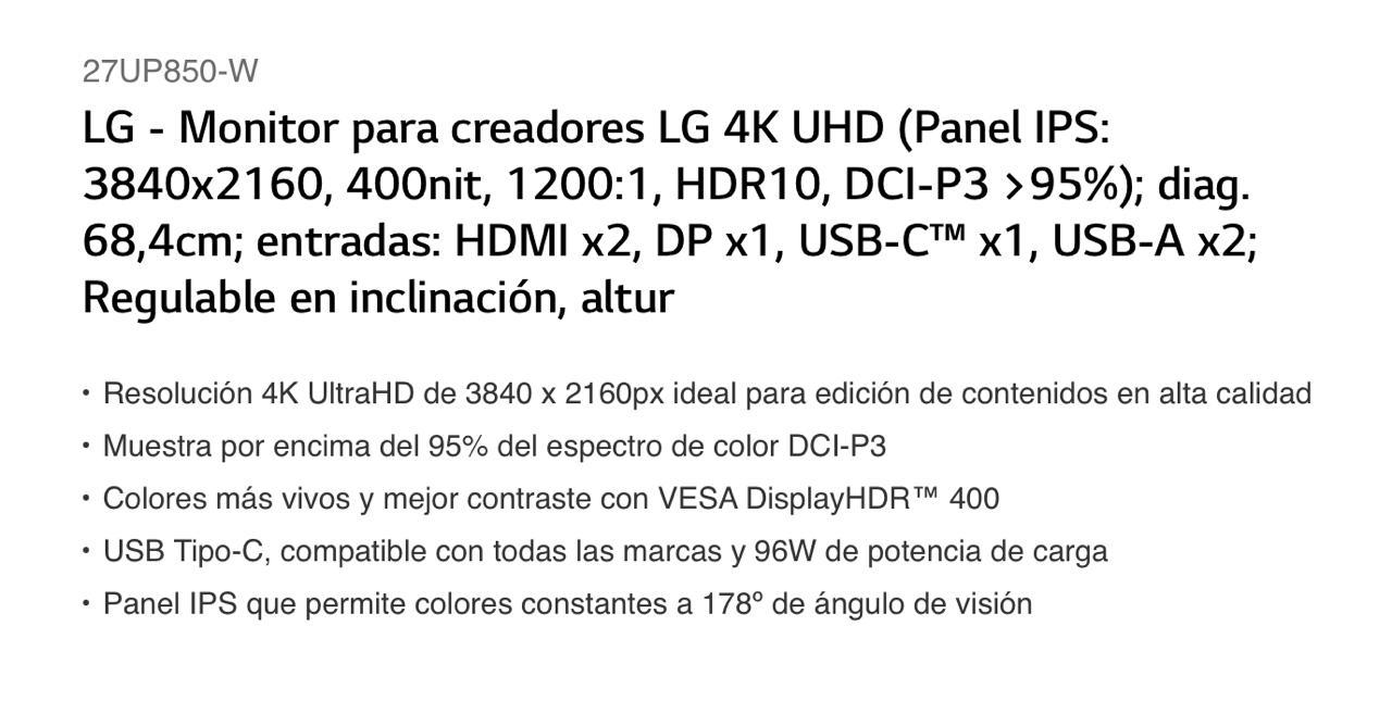 Продаю монитор LG 27UP850-W 27" LED IPS UltraHD 4K USB-C FreeSync 