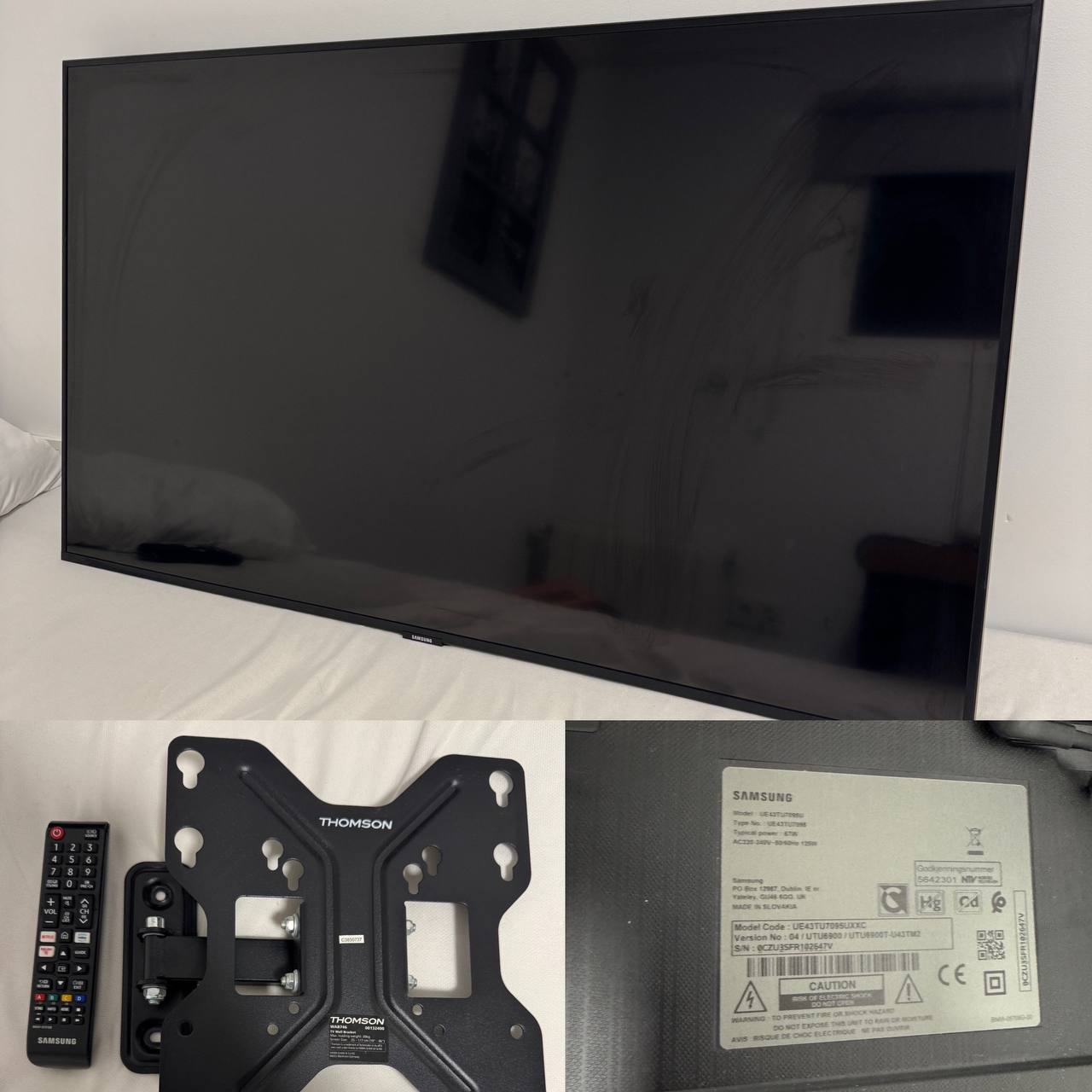 Телевизор Samsung диагональ 43 дюйма, со Smart TV и настенным поворотным креплением. 