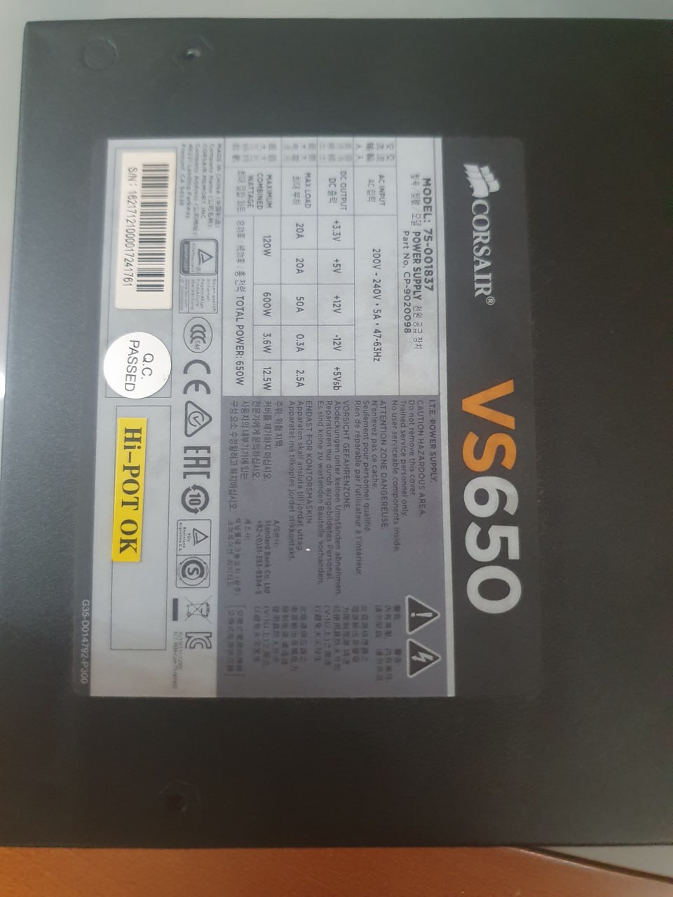 Продам компьютерный блок питания Corsair VS650. В отличном состоянии, без нареканий. 3