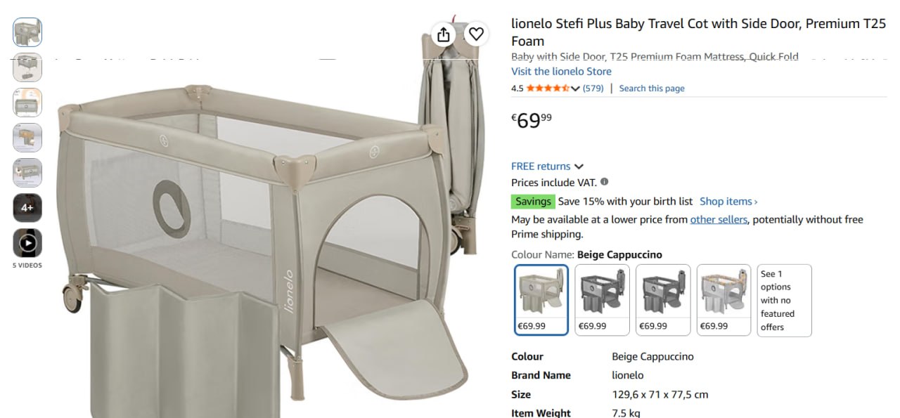 Дорожная кроватка-манеж Lionelo Stefi Plus + ортопедический матрас 120×60 — 70 € 2