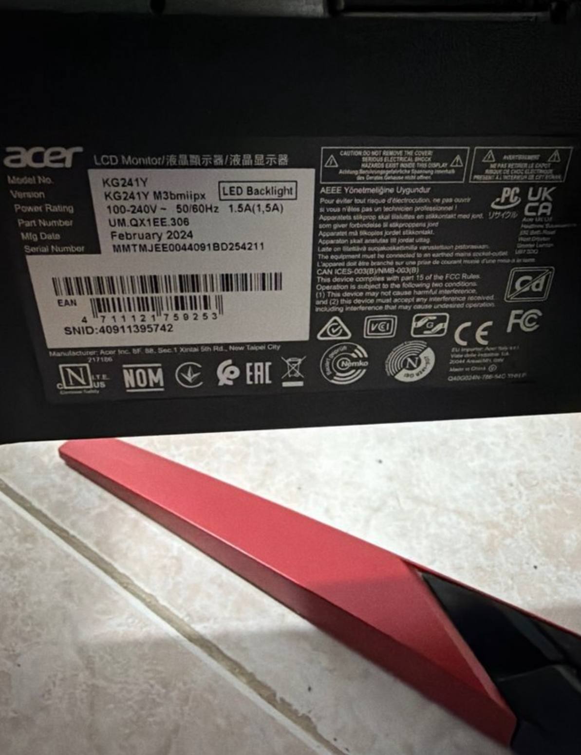 Продам монитор Acer KG241Y 165 герц все роботает отлично 2