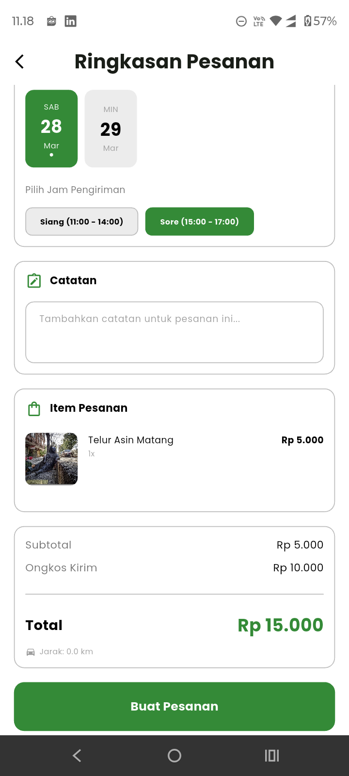 Order screen