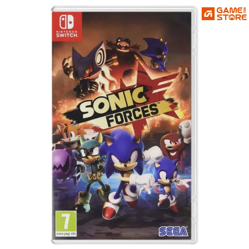 Sonic Forces Nintendo Switch game box showing Modern Sonic running at high speed through a ruined city