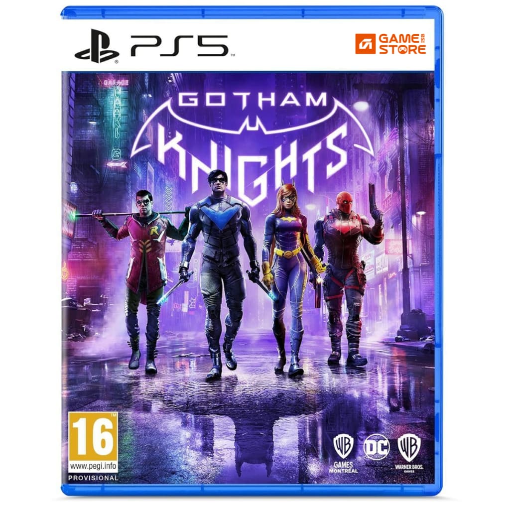 Gotham Knights PS5 game cover featuring Batgirl, Nightwing, Red Hood, and Robin – Batman universe game available at best PS5 games price in Pakistan