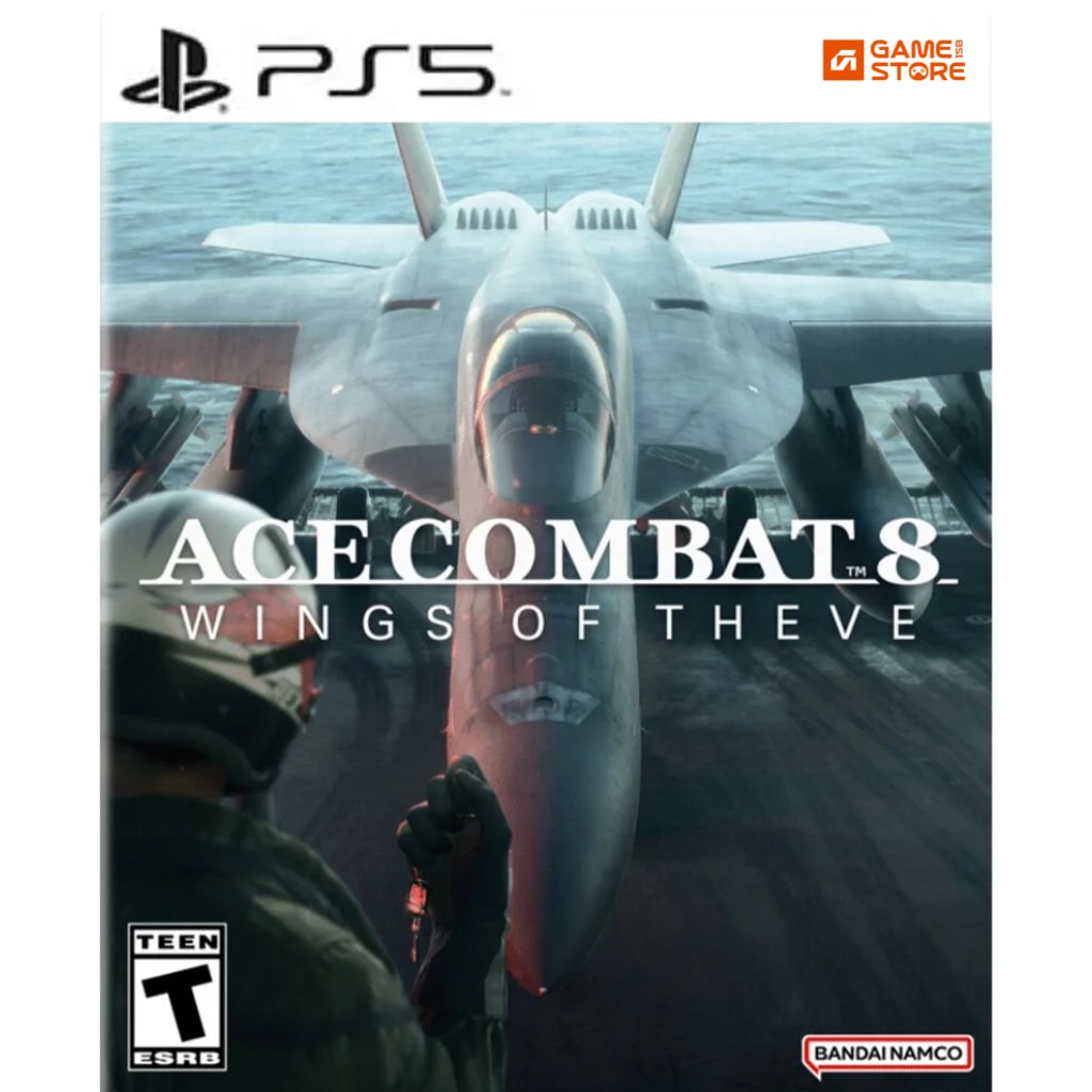 Ace Combat 8 Wings of Theve PS5 pre-order digital game showing Ace Combat 8 flight combat game over city of Theve