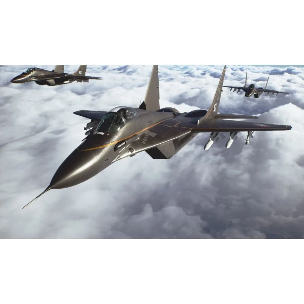 Ace Combat 8 Wings of Theve PS5 pre-order digital game showing Ace Combat 8 flight combat game over city of Theve