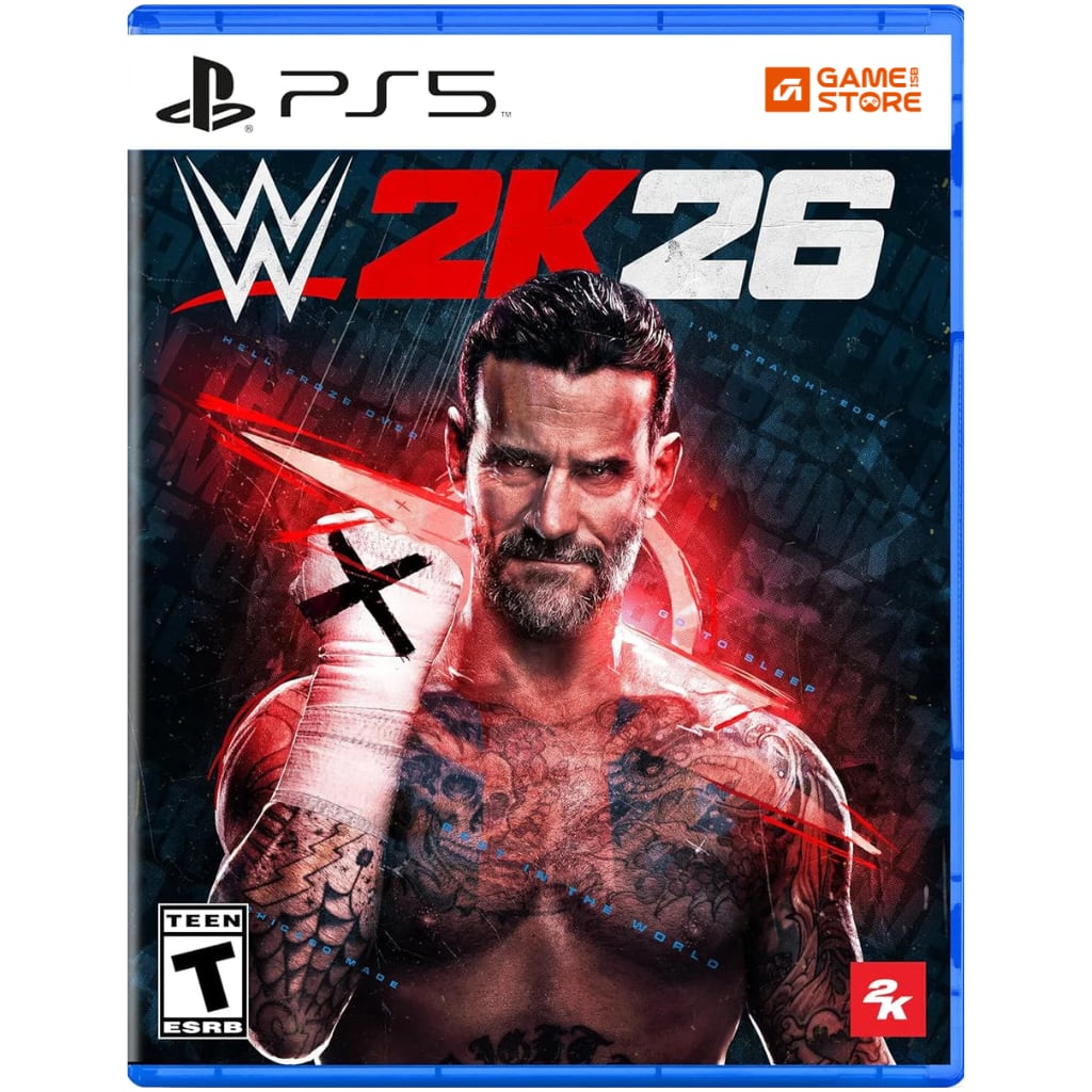 WWE 2K26 PS5 game cover - wrestling game featuring top WWE superstars on PlayStation 5