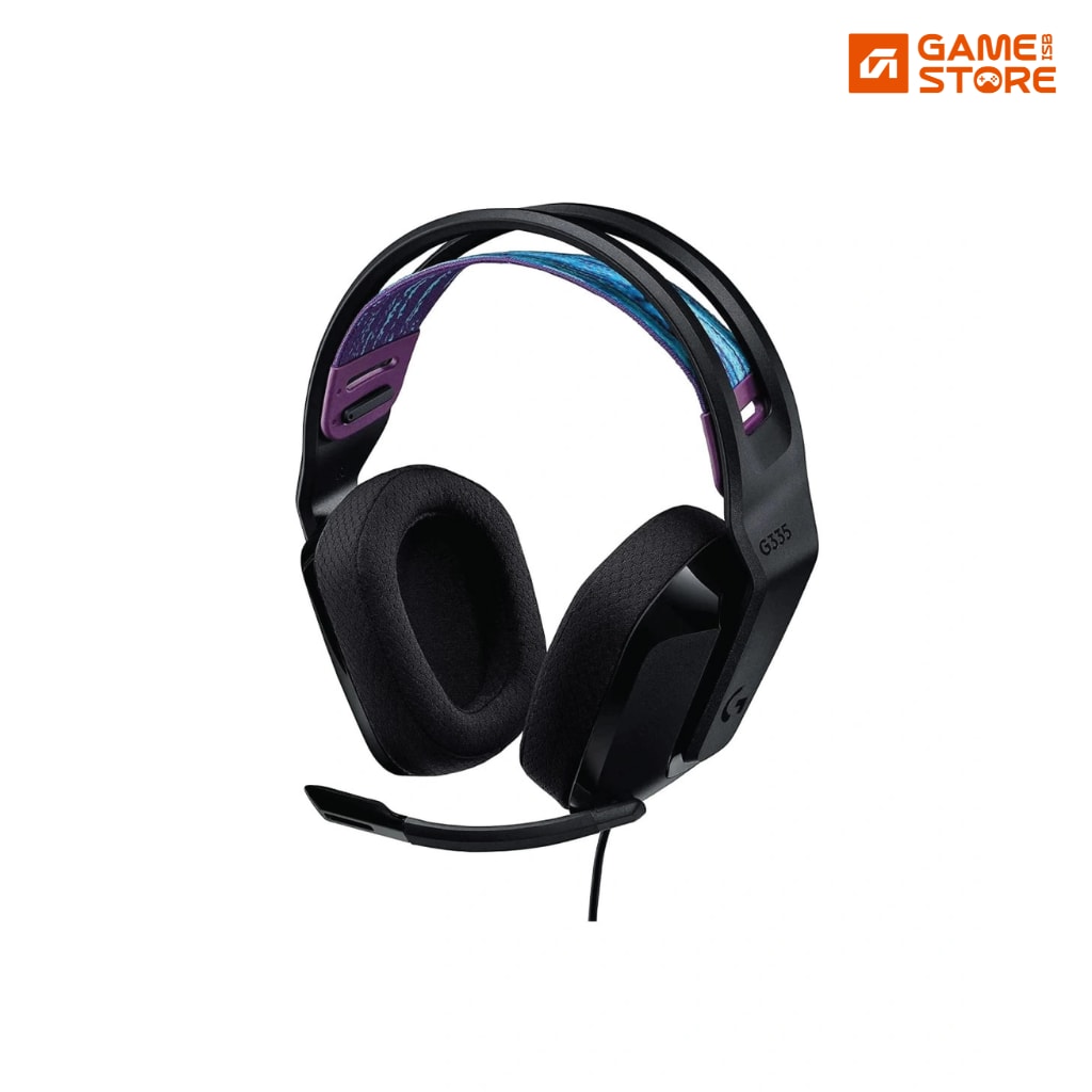 Logitech G335 black wired gaming headset with flip-to-mute microphone, renewed