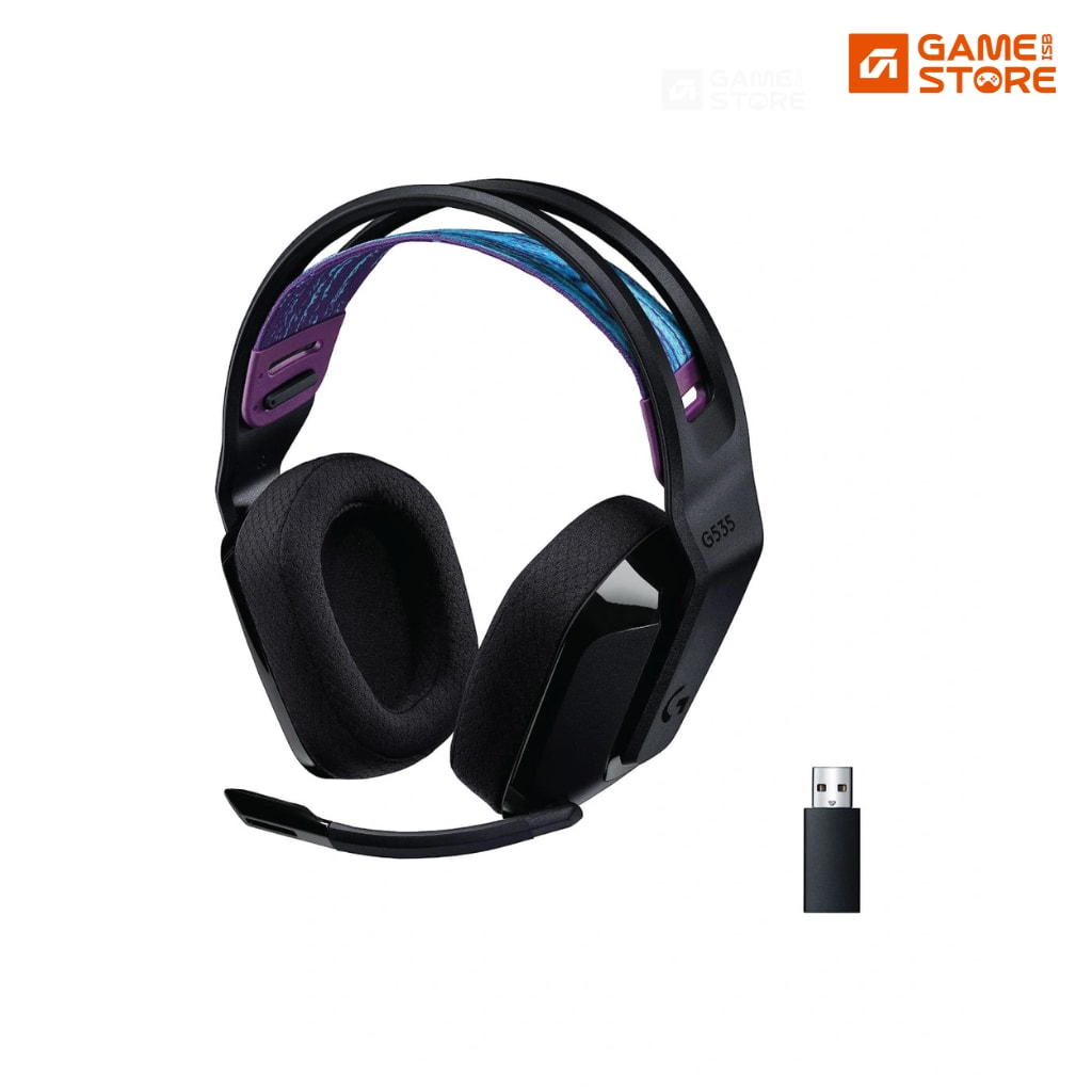 Logitech G535 Lightspeed black wireless gaming headset with ski-band headband