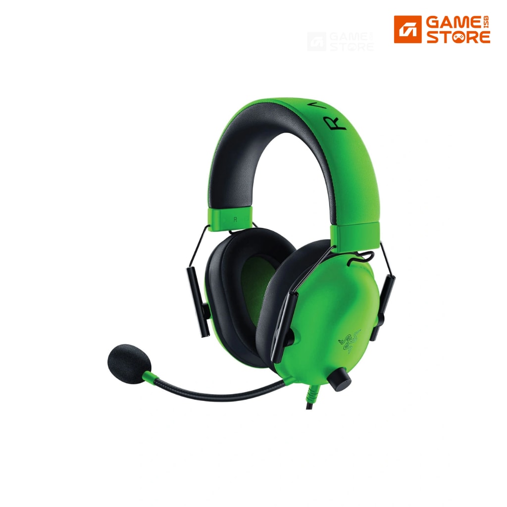 Razer BlackShark V2 X green gaming headset with 7.1 surround sound and memory foam ear cushions