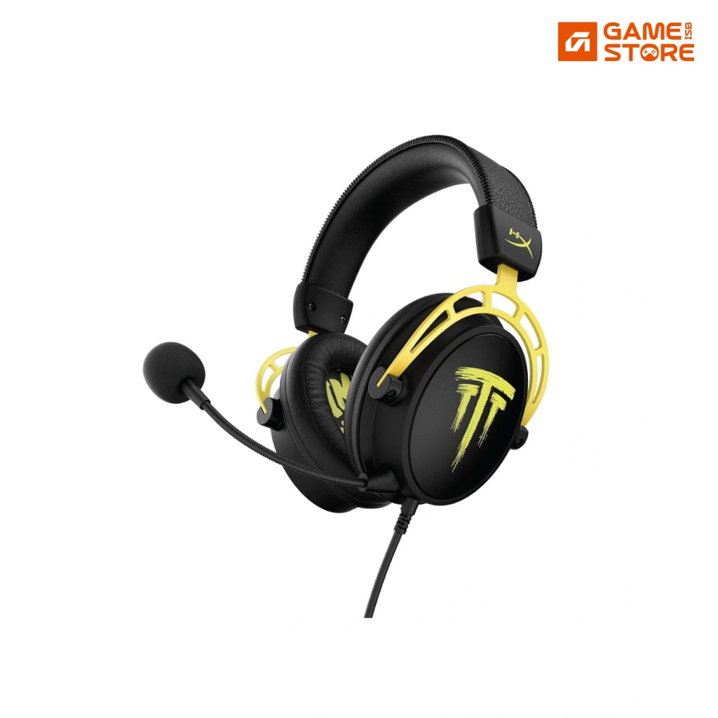 HyperX Cloud Alpha TimTheTatMan Edition yellow and black gaming headset with detachable mic