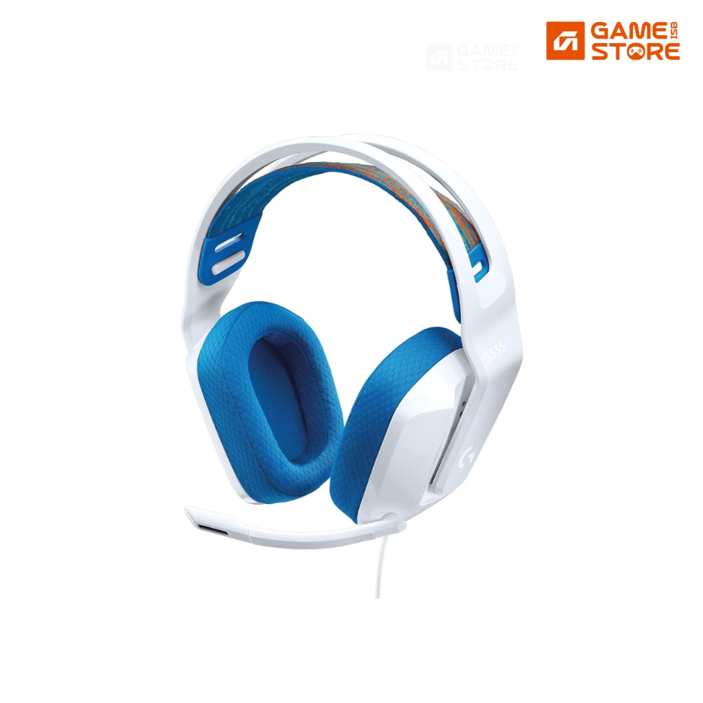 Logitech G335 white wired gaming headset with flip-to-mute microphone